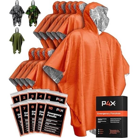 10X Emergency Poncho Mylar Blanket Liner Heavy Waterproof Rain Outdoor ORANGE - Picture 7 of 7